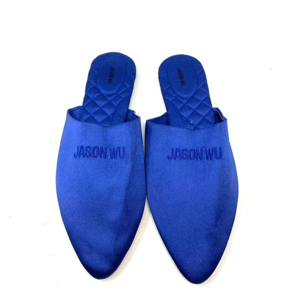 Jason Wu Blue Satin Logo Embroidered Slipper Mules Size US‎ 7